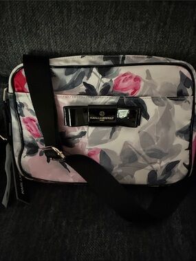 Karl Lagerfeld Pink and Gray Floral Crossbody with Black Strap  NWT